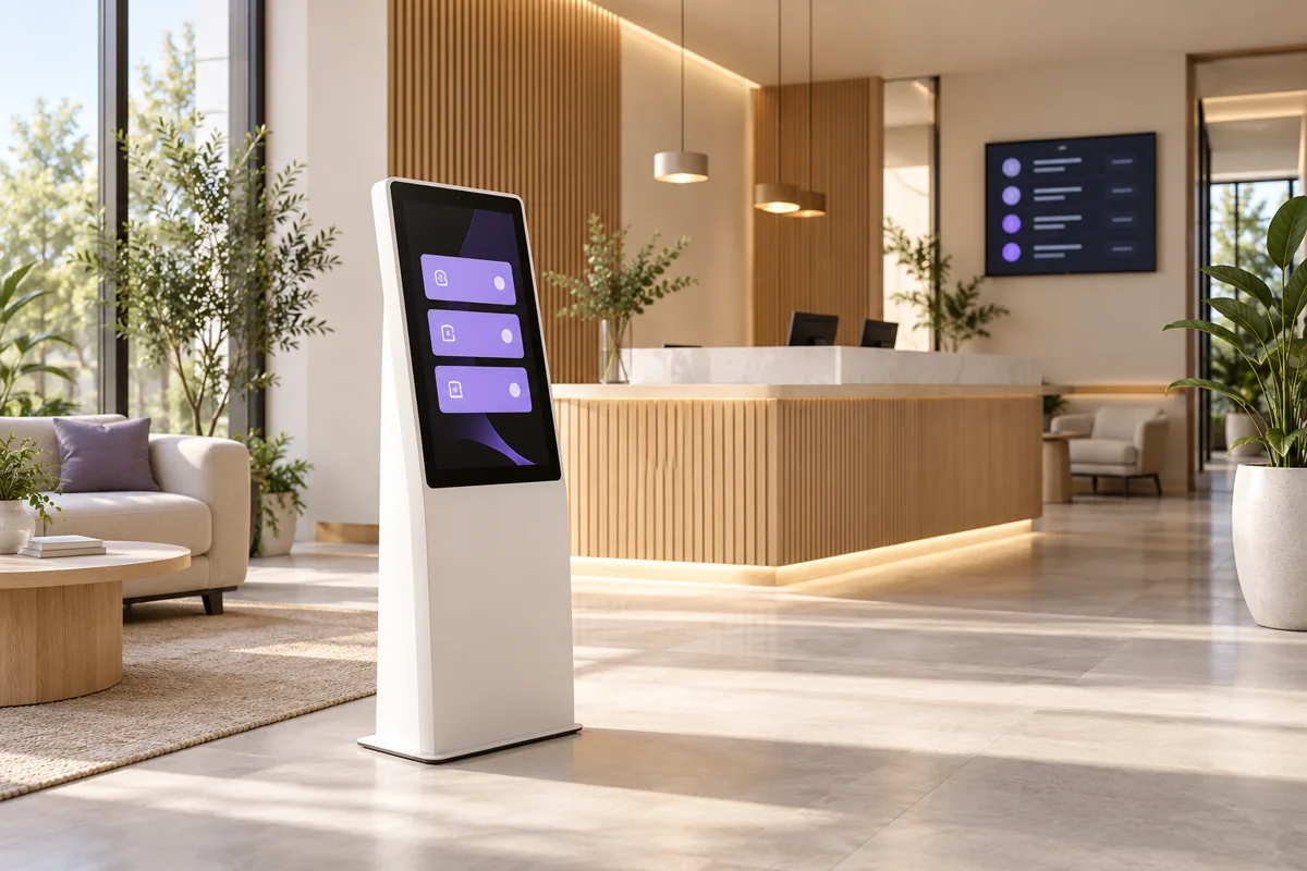 Ilustración de un terminal para organizar visitas en una recepción empresarial